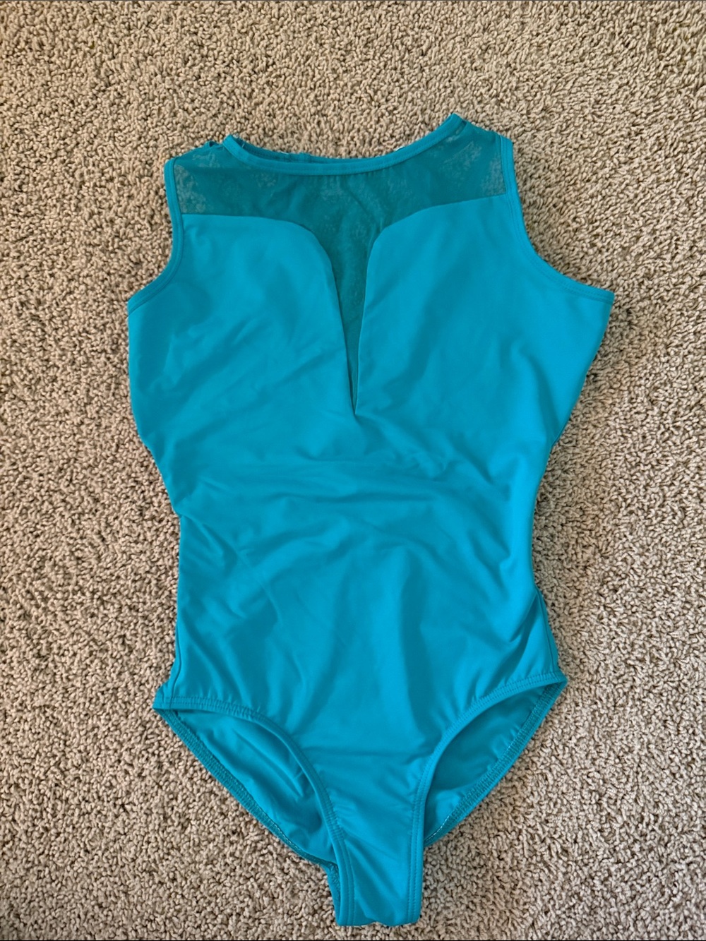 Turquoise Women’s Dance Leotard with Mesh Detail and Strappy Back